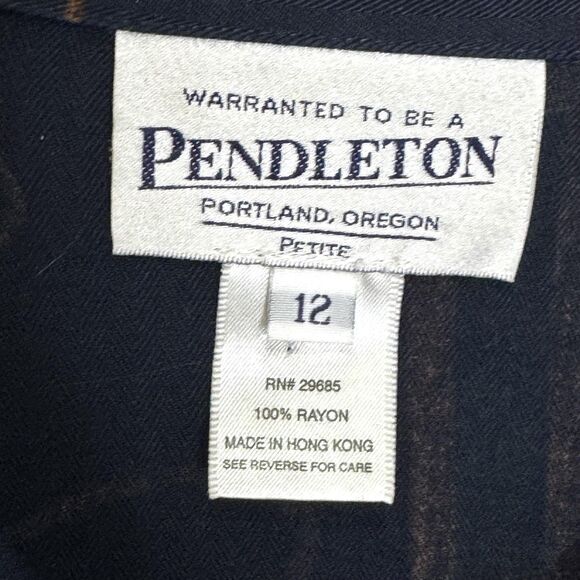 Pendleton Shirt Womens 12 Petite Navy Equestrian Horse Bridle Print 100% Rayon - Picture 2 of 6
